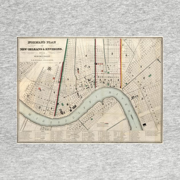 Vintage Map of New Orleans Louisiana (1845) by Bravuramedia